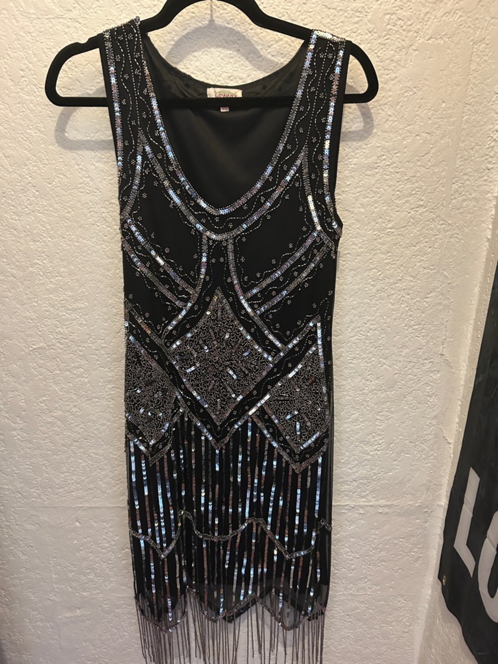 Vintage-Inspired Black Sequin Fringe Dress